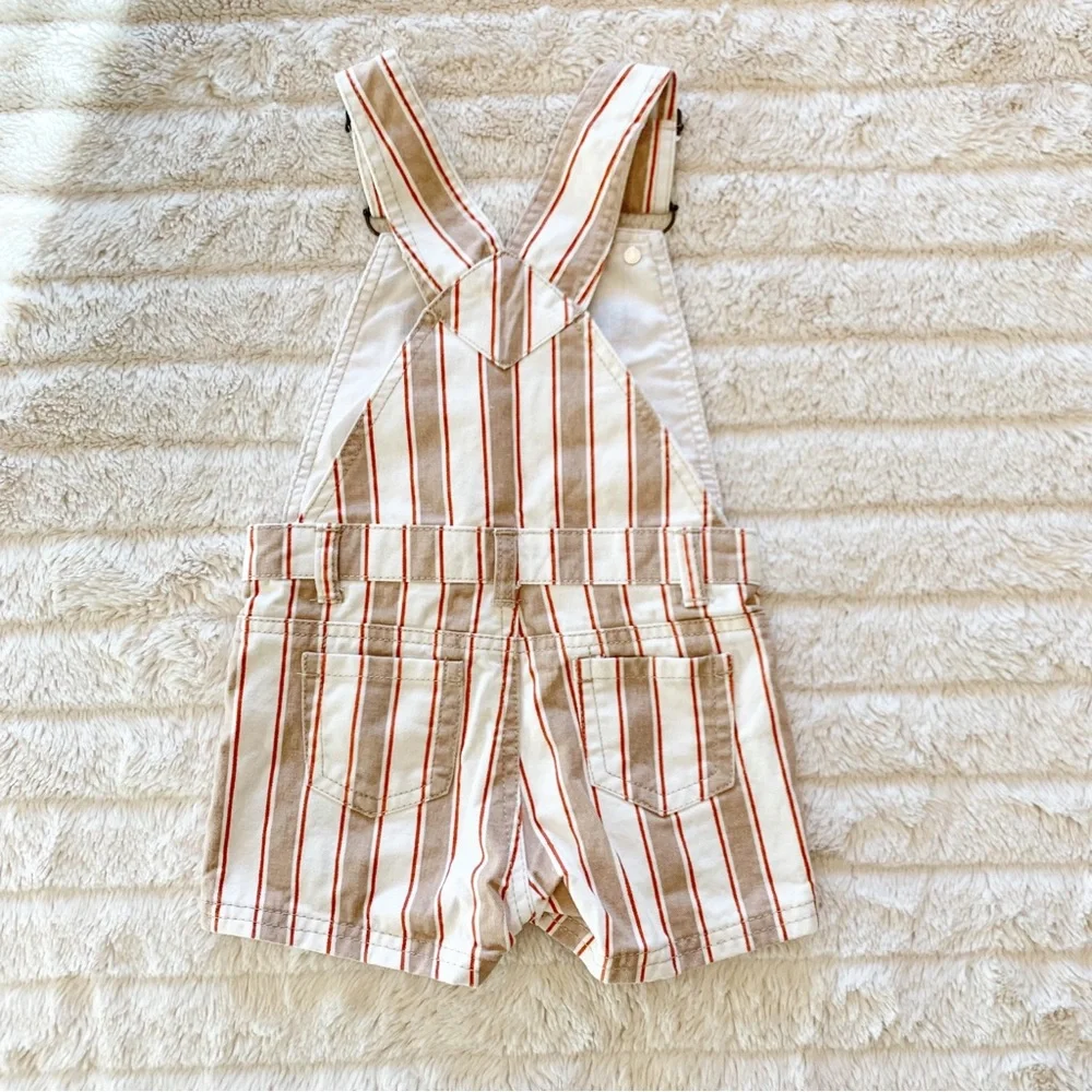Belted Striped Shortalls with Orange and Blue Floral Embroidery